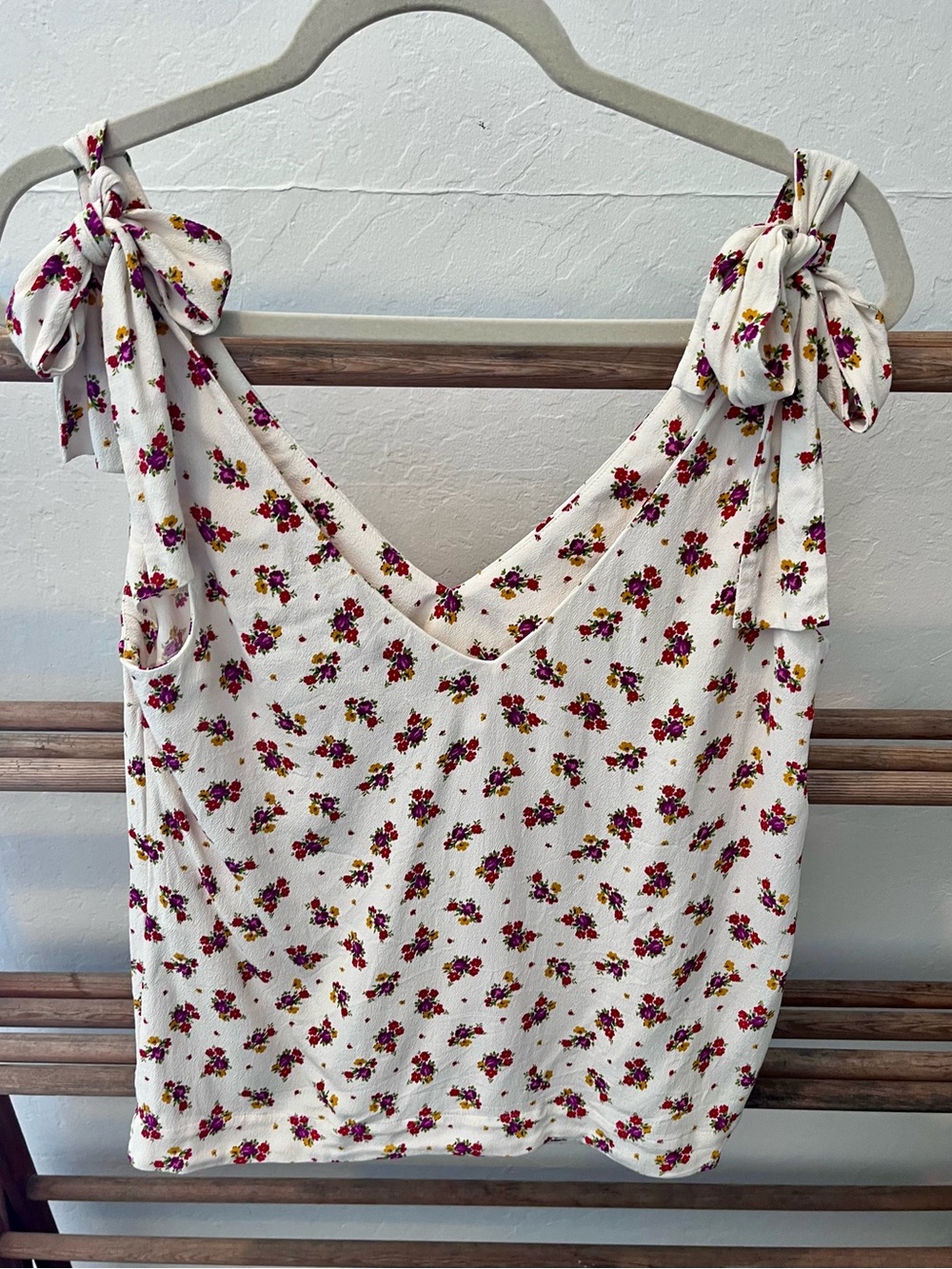 Sezane Women's Cream with Multi Color Floral Tie-Shoulder Tank Top - Picture 2 of 5